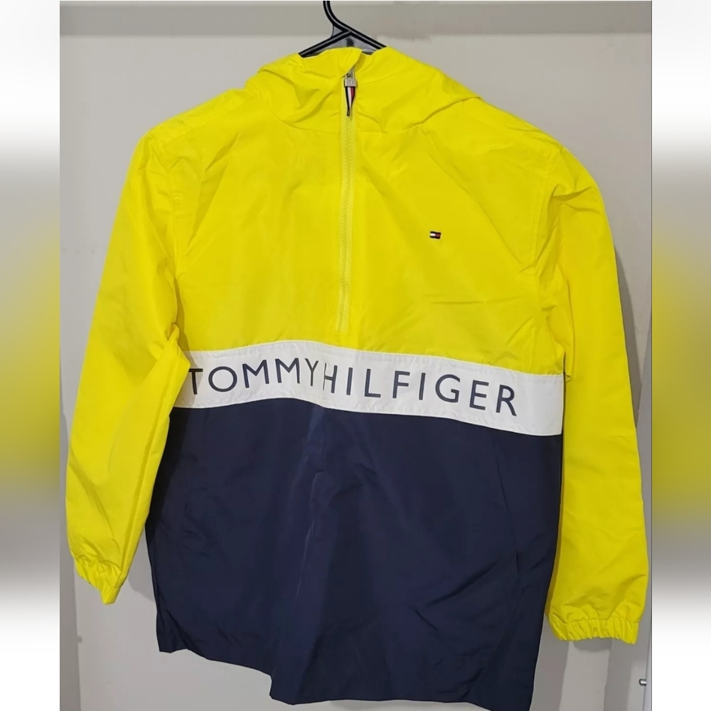 Tommy Hilfiger Windbreaker Jacket Kid Size 12/14 Yellow/Navy Blue